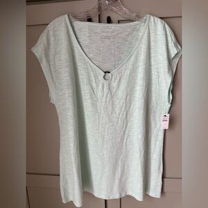 NWT Talbots Light Green Spacedye Short Sleeve Tee; Tortoise Ring Accent SZ L